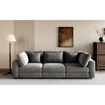 3 places 105 po pour salon, appartement. Coussins de dossier amovibles, 5 coussins. Velours côtelé délicieux, structure en contreplaqué, structure d'assemblage spacieuse et simple, matériau en velours côtelé intrigant, fusion