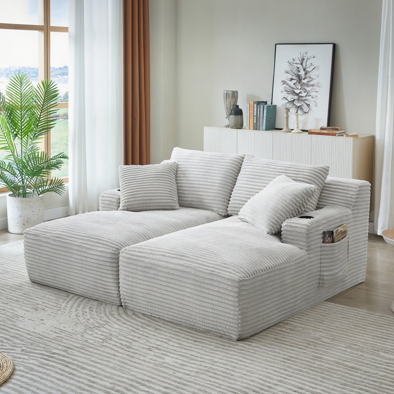 Méridienne double compressible avec porte-gobelets - aucun assemblage requis, causeuse moelleuse moderne pour lire dans la chambre à coucher