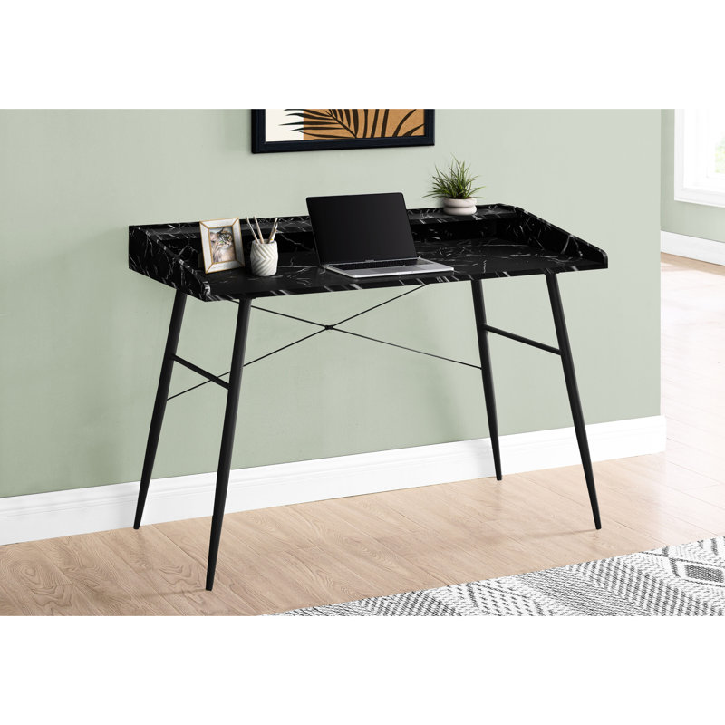 Bureau pour ordinateur portable de 48 pouces pour bureau à domicile, revêtement stratifié aspect marbre noir, rangement métallique, étagères incluses