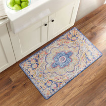 Alcott Hill Luka Anti-Fatigue Comfort Quatrefoil Kitchen Mat, Blue