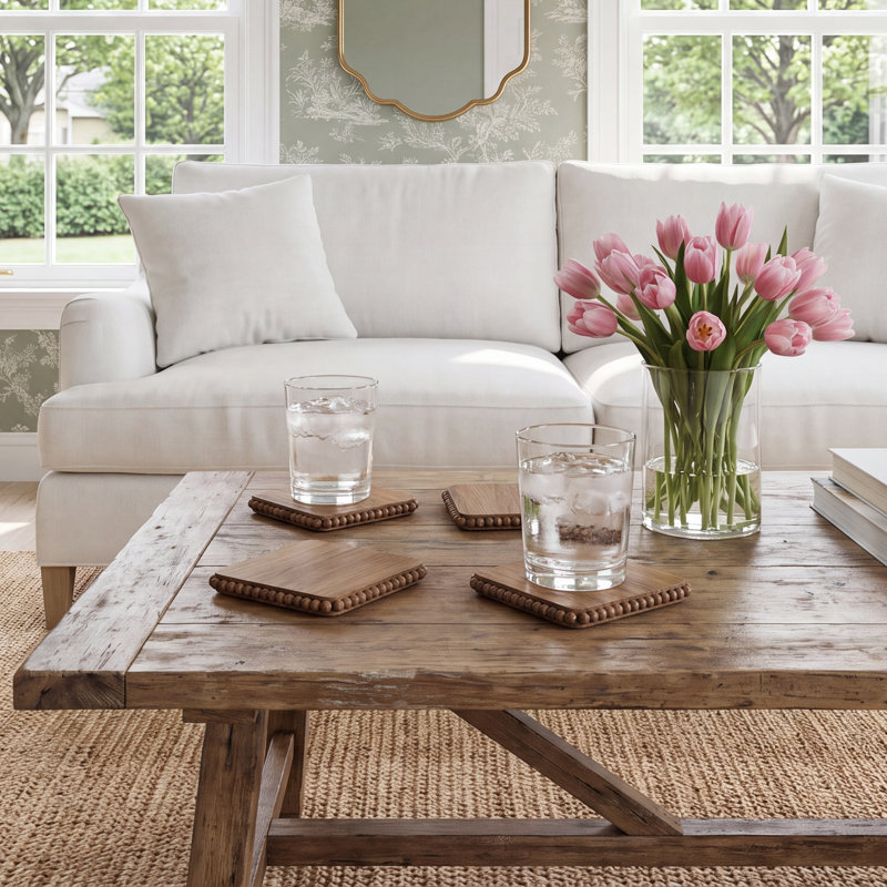 Vika Wood Square 4 Piece Coaster Set