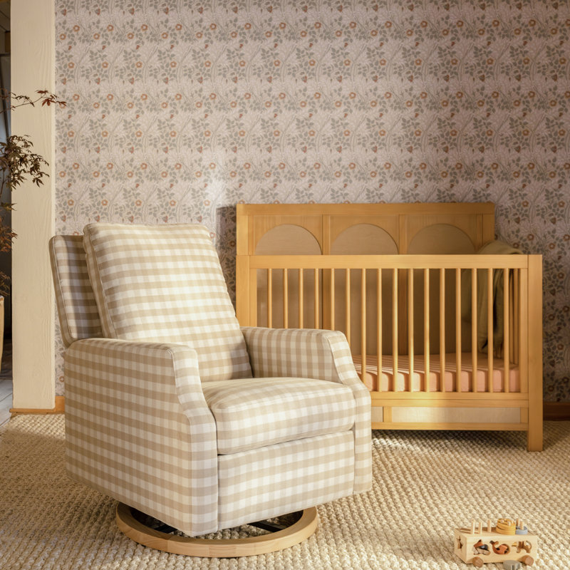 Crewe Recliner and Swivel Glider, Tan Gingham Polyester Blend