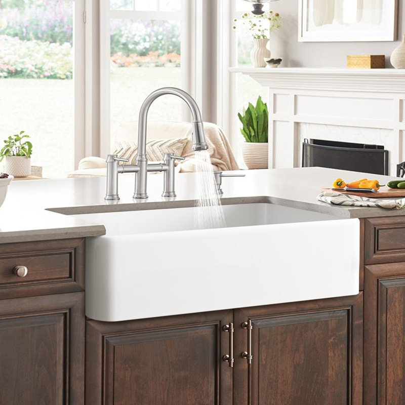 Farmhouse Single Basin Kitchen Sink, White, 10" H x 36" L x 18"