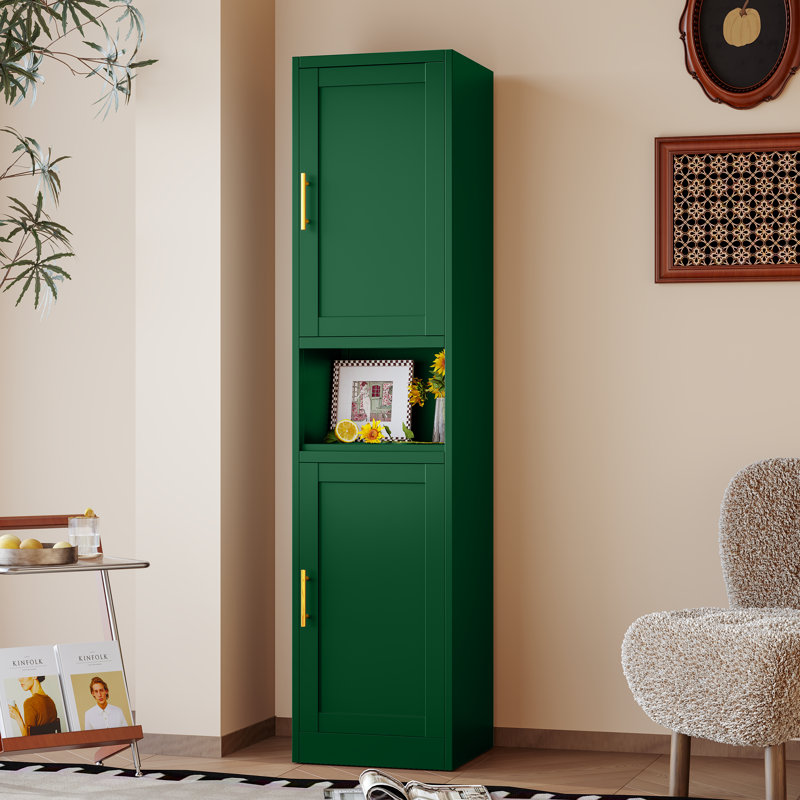 Fashion Metal Kitchen Living Room Pantry Storage Cabinet With Open Countertop, Green
