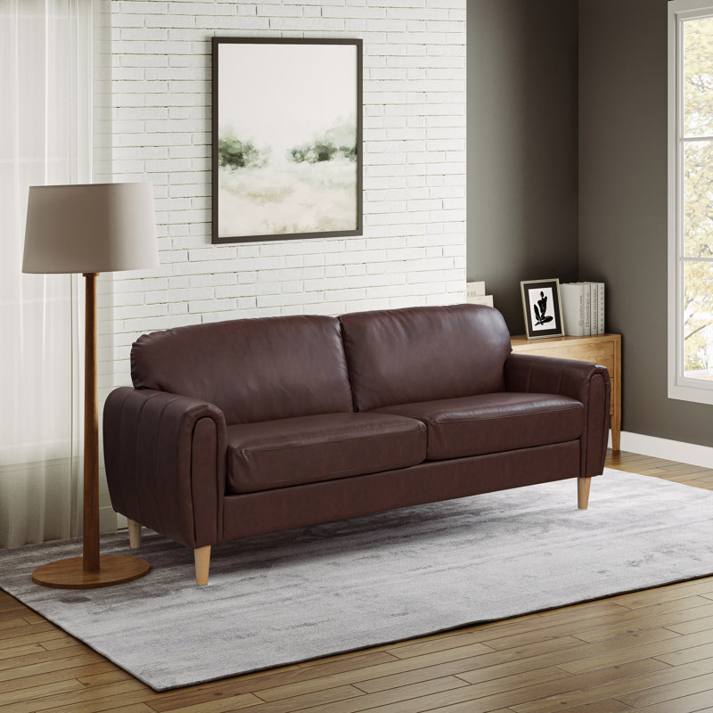 Dawn Channel Tufted Sofa, Brown Faux Leather