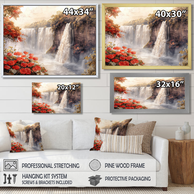 Chutes d'Iguazu dans la jungle de l'Argentine II - impression d'art mural jungle, Toile avec cadre flottant noir