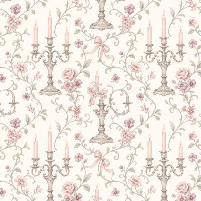 Papier peint auto-adhésif amovible à motif de peler et coller à motif floral rétro Candelabra doux rosé rose