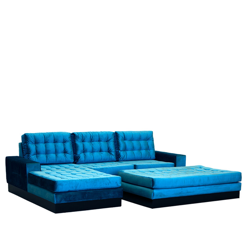 Canapé et chaise longue Grasmick, Mélange de polyester bleu, Orienté vers la gauche