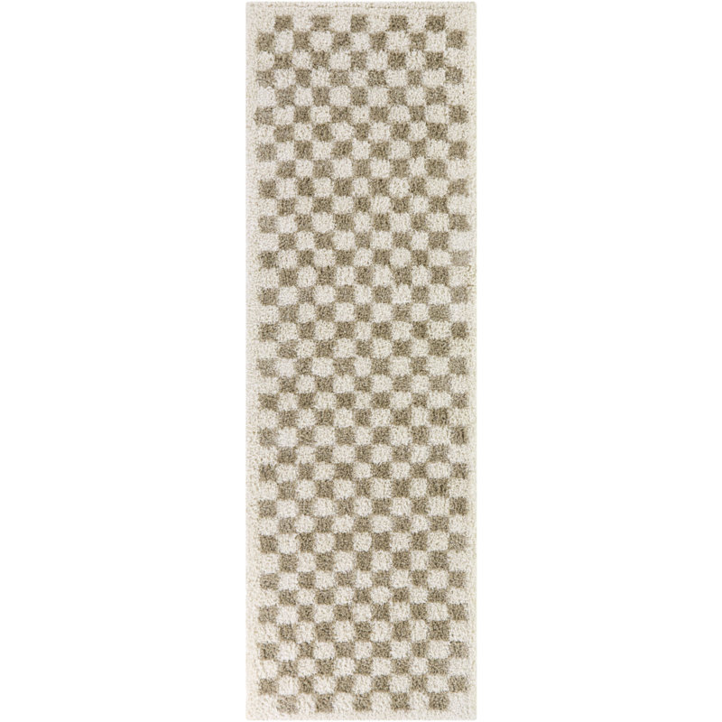 Tapis beige à carreaux à poils longs Walker, Runner 2'2" x 7'