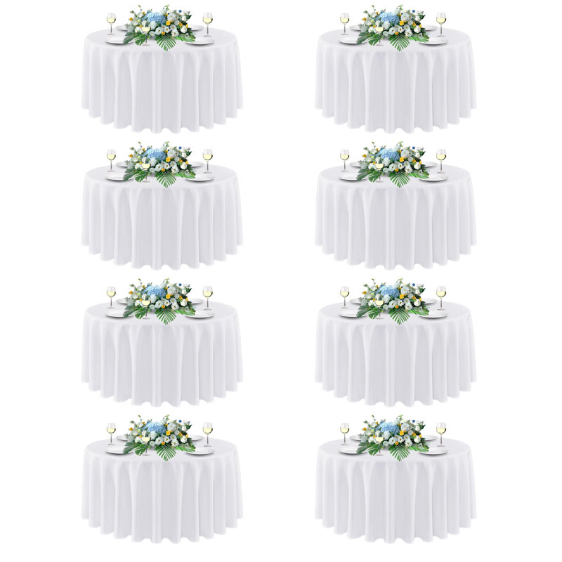 Nappe ronde de 90 pouces blanche, paquet de 8 - nappe ronde en tissu de polyester pour l'anniversaire de la réception de mariage, housse de table formelle lavable (convient aux tables de 30 à 72 pouces)