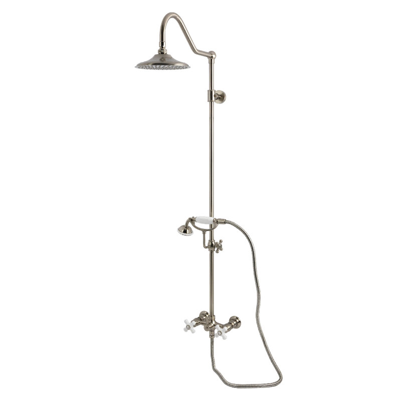 Kingston Brass Kingston Wall Mount Rain Drop Shower System with Hand Shower, Brushed Nickel