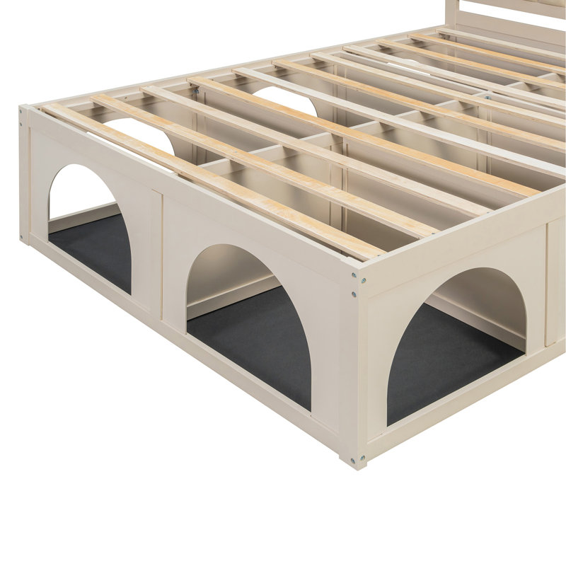 Grand lit plateforme pour animaux de compagnie avec coin repas sous le lit, cadre robuste, beige, Beige