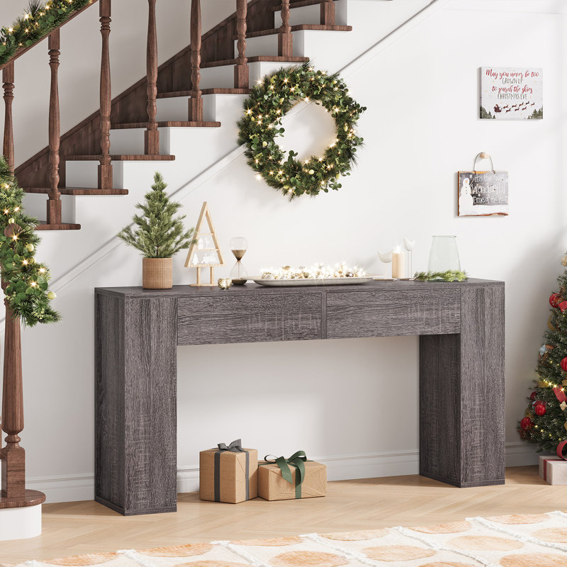 55.12'' Console Table With Drawers And LED Light, Grey