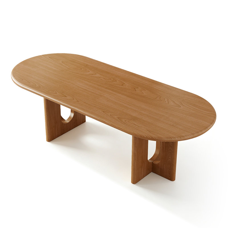 Nut-brown Oval Solid Wood Dining Table, 29.53"H×70.87"L×31.50"W