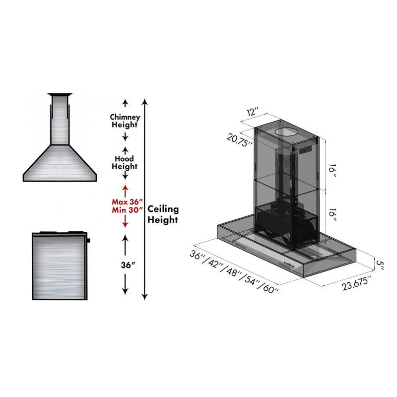 42" Professional 700 CFM Ducted Island Range Hood in Brushed Stainless Steel, 42"