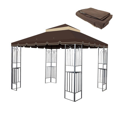 10x10 Ft Outdoor Patio Gazebo Replacement Canopy,Double Tiered Gazebo Tent Roof Top Cover Only Greatwall border(Frame Not Include)-BROWN