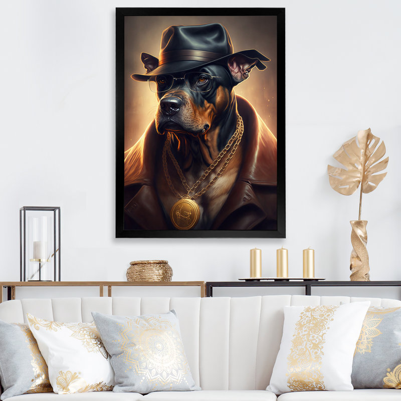 «Mafia Dog III», impression sur toile, Impression noire sur toile encadrée, H 20 po x l 12 po x P 1 po