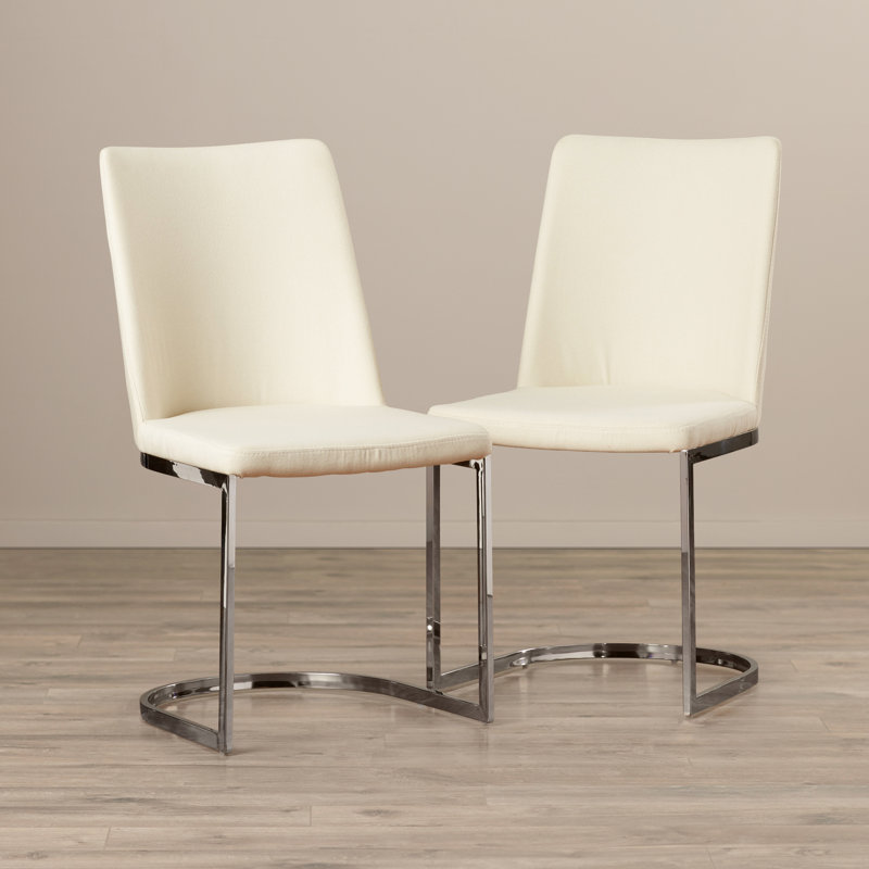 Chaise d'appoint chromée argentée Chromium, Lin - Beige
