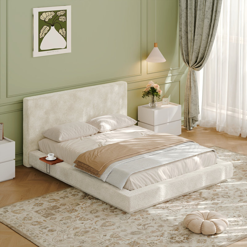 Bed Frame with Adjustable Sliding Side Table, Queen