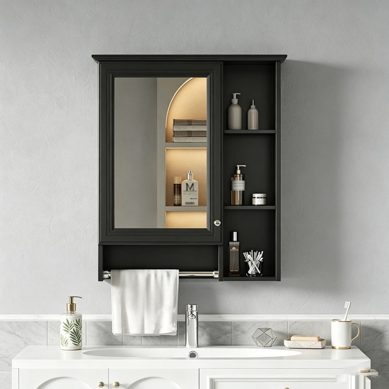 Armoire de salle de bain 3 en 1, armoire à pharmacie murale de 24 pouces avec tablette réglable et barre de tour, miroir haute définition avec rangement pour meuble-lavabo