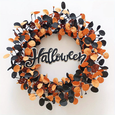 Couronne de citrouille d'Halloween 22 pouces - décoration de porte d'entrée d'automne avec citrouilles en bois, décorations scintillantes et signe de l'Action de grâce