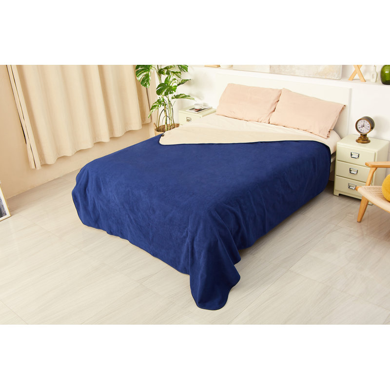 Couverture réversible en molleton Catalonia, Bleu marine / taupe, L 80 po x L 90 po