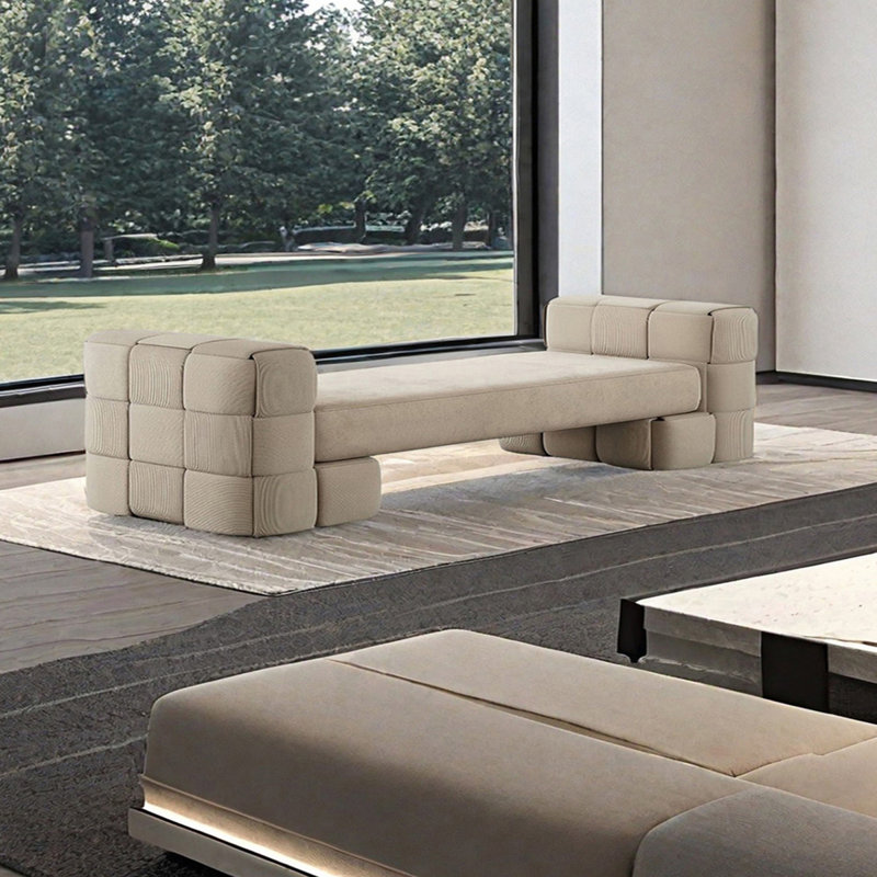 Banc rembourré en similicuir, Brun clair, H 22,83 po x l 62,99 po x P 22,83 po