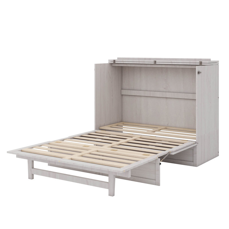 Lit escamotable avec tiroirs spacieux et ports USB intégrés, Double, Blanc
