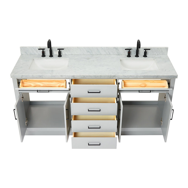 ARIEL HEPBURN 73 IN DOUBLE RECTANGLE SINK VANITY 1,5 IN, Gray, 73", Rectangular