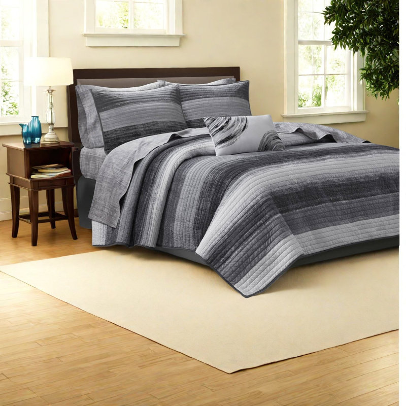 Ensembles de literie simples noirs 6 pièces confortables avec courtepointe en microfibre douce et draps en coton