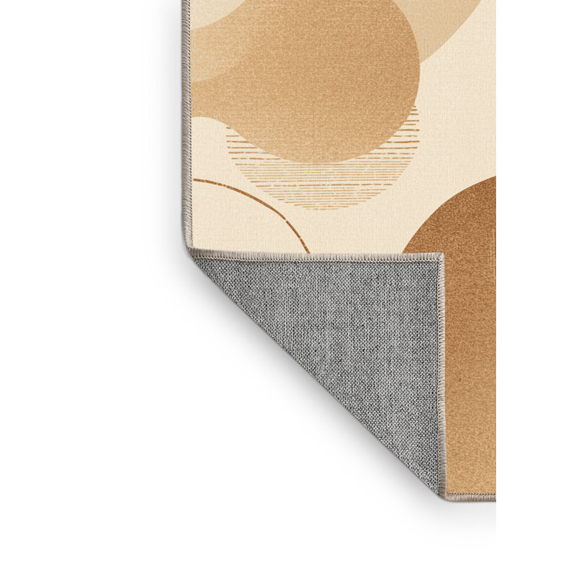 Machine Washable Pahola Eclectic Abstract Rug in Beige – Beige Binding, 8' Square