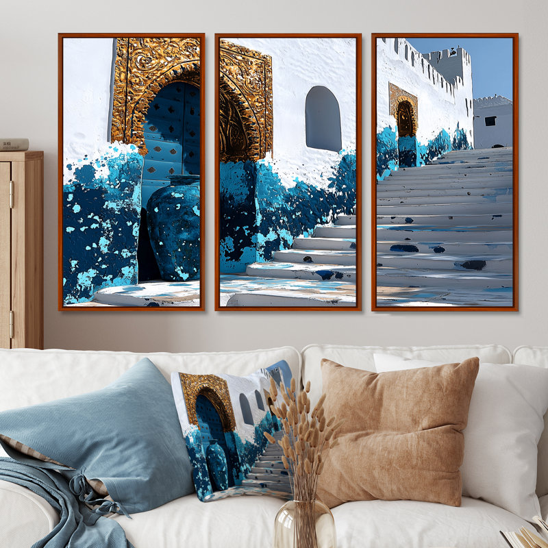 Maroc, Casablanca, Rabat, Kasbah, ensemble d'art mural, H 28 po x l 36 po x P 1 po, Toile avec cadre flottant brun