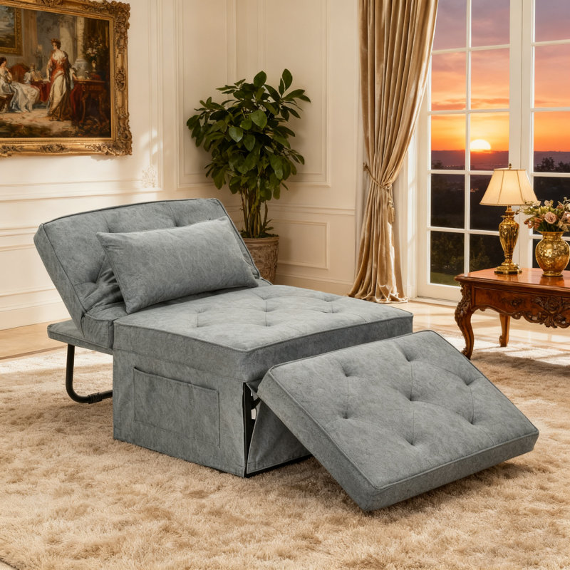 Multi-Function Folding Convertible Ottoman Sofa Bed With Adjustable Backrest, Pillow (36'' Width), Jaeceon Blue Fabric