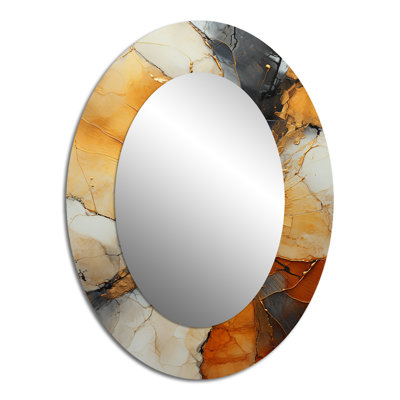 Encaustic Spirals II - Orange Modern Oval Wall Mirror
