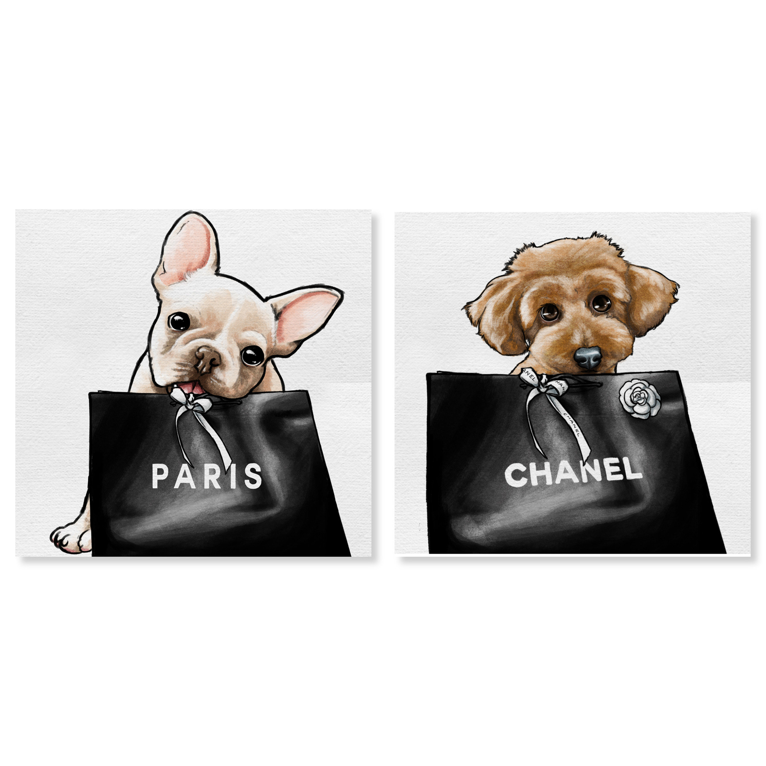 Oliver Gal Cute Cute Fashion Dogs Modern White On Canvas 2 Pieces