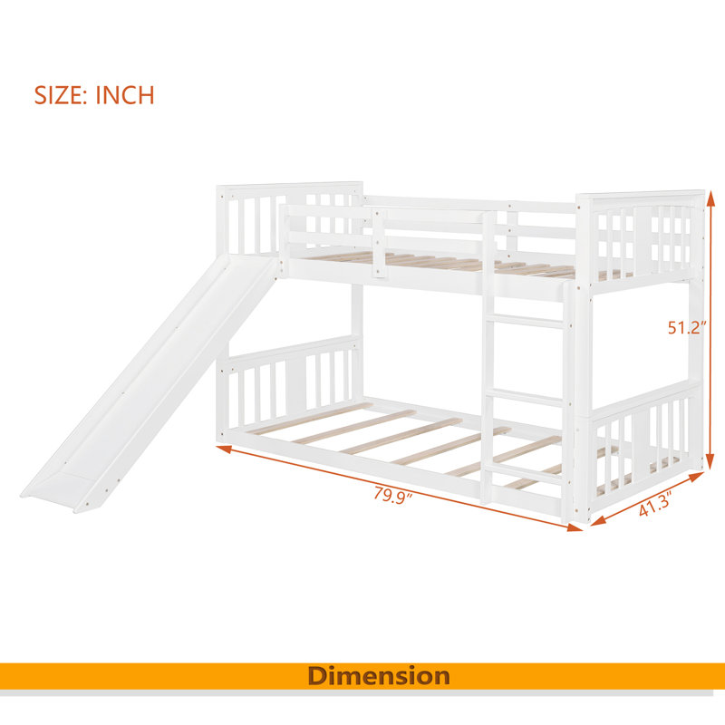Bunk Bed With Slide And Ladder, Twin Over Twin , White