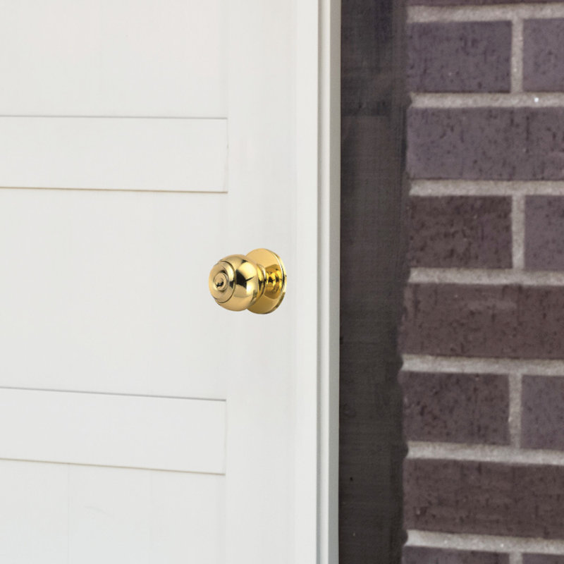 Ball Keyed Entry Door Knob, Polished Brass