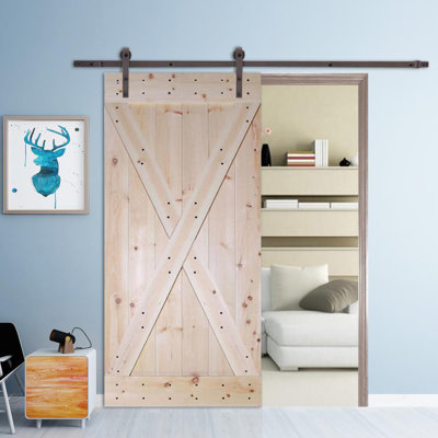 84'' Solid Wood Paneled Painted without Installation Hardware Kit Barn Door