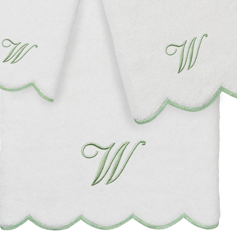  Ensemble de serviettes personnalisées 100% coton ADORNIA, W, Blanc/vert, Ensemble 3 serviettes de bain
