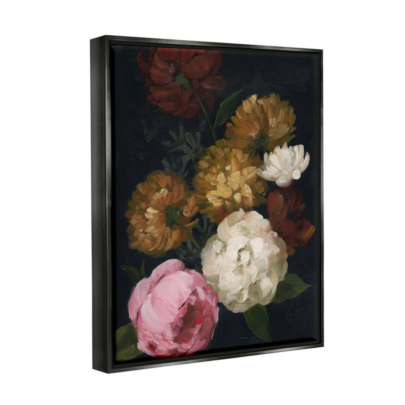 Bouquet d'œillets mélangés, Cadre flottant noir de jais, H 21 po x l 17 po