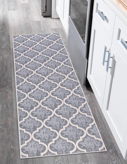 Tapis de cuisine antidérapant Soana, Treillis gris