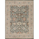 Shangri-La Hand Knotted Wool Area Rug in Sea Blue/Beige/Orange