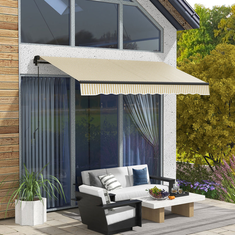 Auvent de patio 12 pi x 10 pi, abri de soleil rétractable avec fonctionnement manuel, tissu protégé de 280 g / m², structure en aluminium, manivelle beige pour terrasse, solide et cour