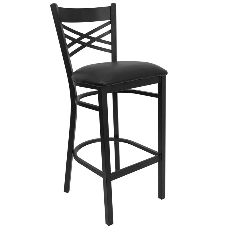 Cyrille Upholstered Counter Stool with Metal Frame, Black Vinyl