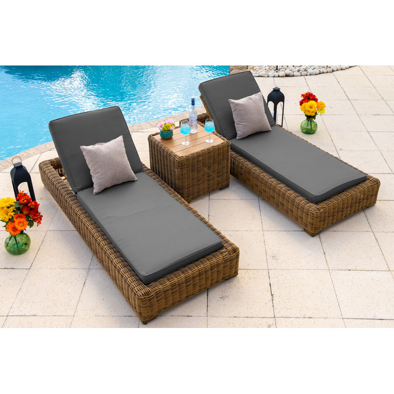 Malmo Collection In Gray Outdoor Metal Chaise Lounge with Table , Sunbrella Cushion Included, Brown