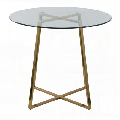 Dinette Table in Gold Metal and Clear Tempered Glass (Round)