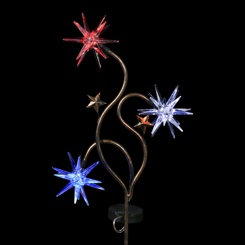 Patriotic Solar Triple Starburst Garden Stake with LED Lights