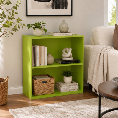 Bibliothèque moderne à 2 tablettes, petit rangement en bois ouvert pour chambre à coucher, chambre de bébé, salle de jeux, bureau à domicile et salon - vert
