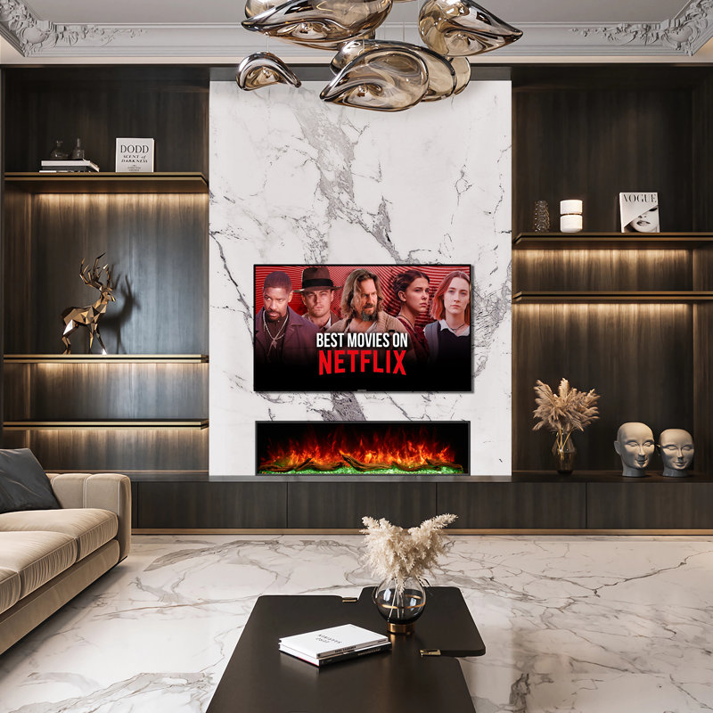 Prower 3-Sided Smart Wi-Fi Electric Fireplace with RGB LED Technology , 24.88" H x 68" W x 11.5" D