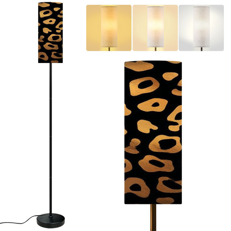  68.5" Standing Floor Lamp Trendy bronze leopard abstract seamless Dimmable Metal Pole Lamp with Linen Lampshade LED Bulb Included